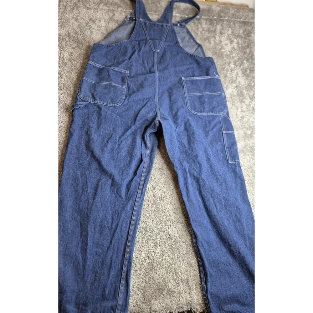 Red Kap Bib Overalls Men's 46x30 Blue Carpenter‎ Button Fly Dark Wash Denim Work